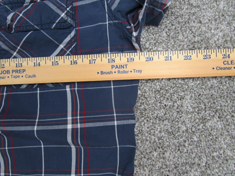 Converse Shirt Men Small Blue Plaid One Star Long Sleeve Cotton Skater Grunge - Picture 11 of 13